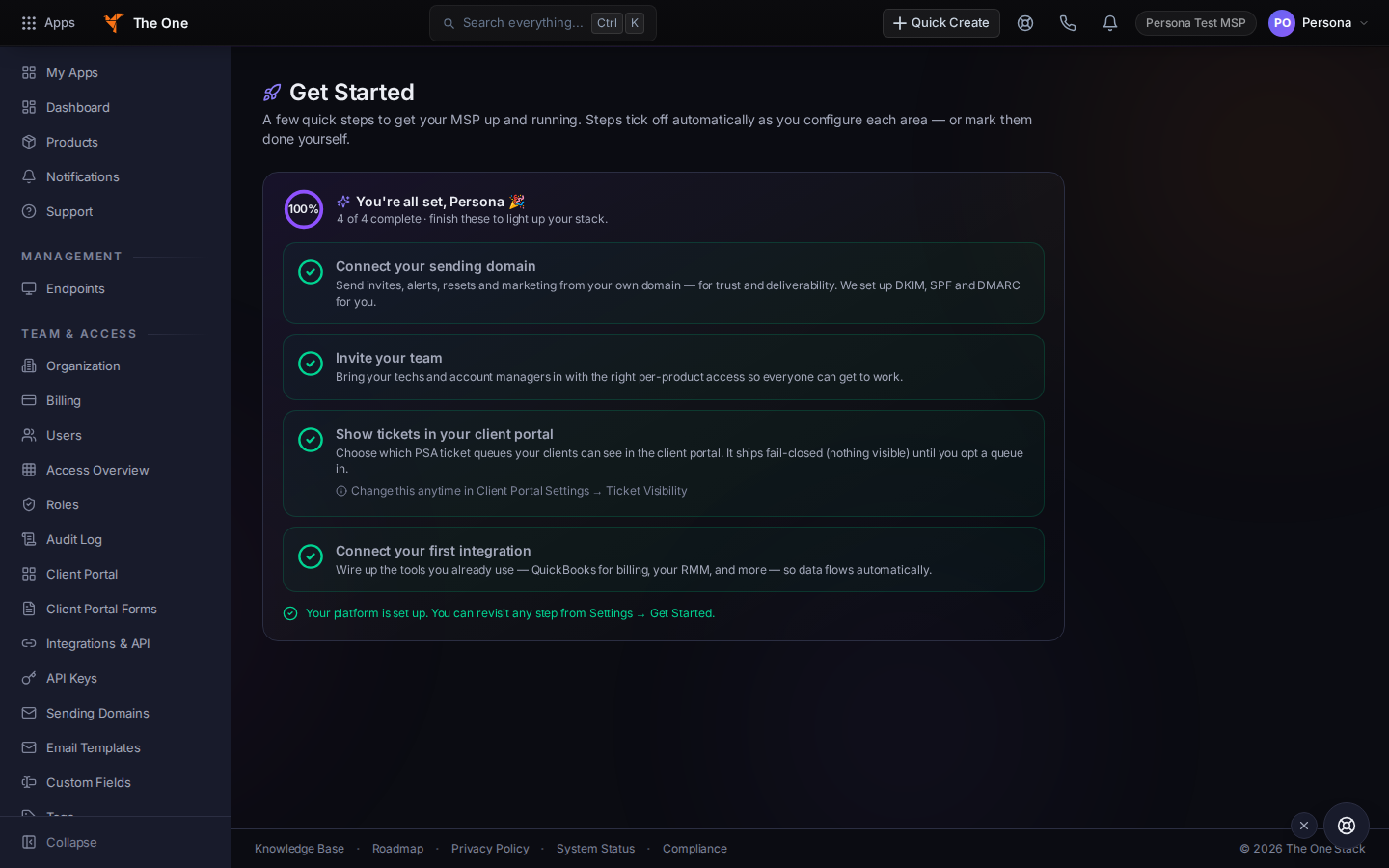 Get Started setup checklist in the Hub