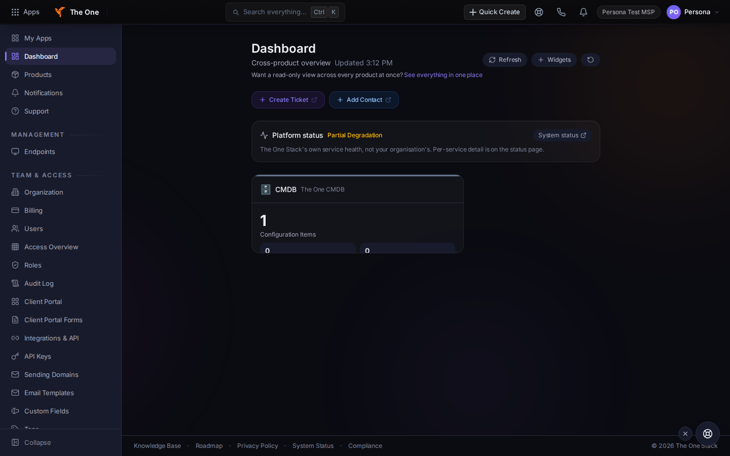 Hub dashboard showing the workspace overview