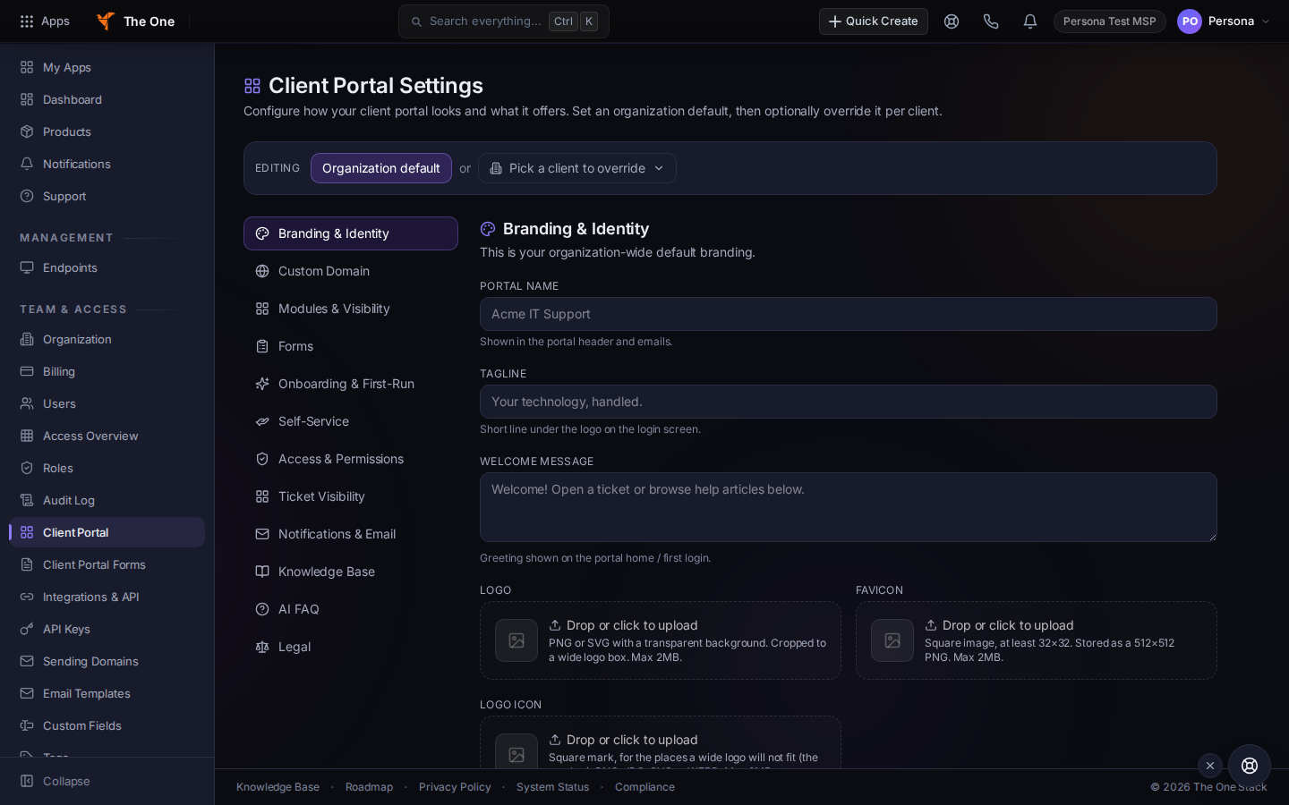 Client Portal Settings, Branding and Identity, for HCP