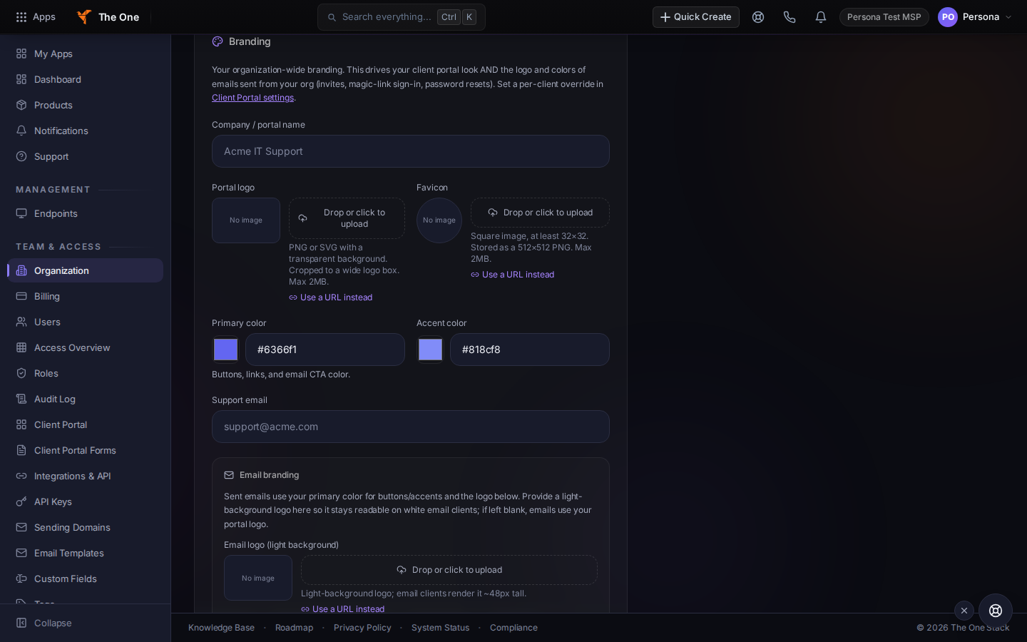 Organization settings Branding section